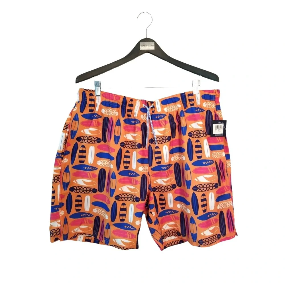 Tailor‎ Byrd surf board Print Drawstring Swim Trunks Size Men's XXL 40 7''in